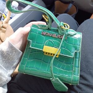 Mini Green Handbag Crocodile Embossed & Gold Detail